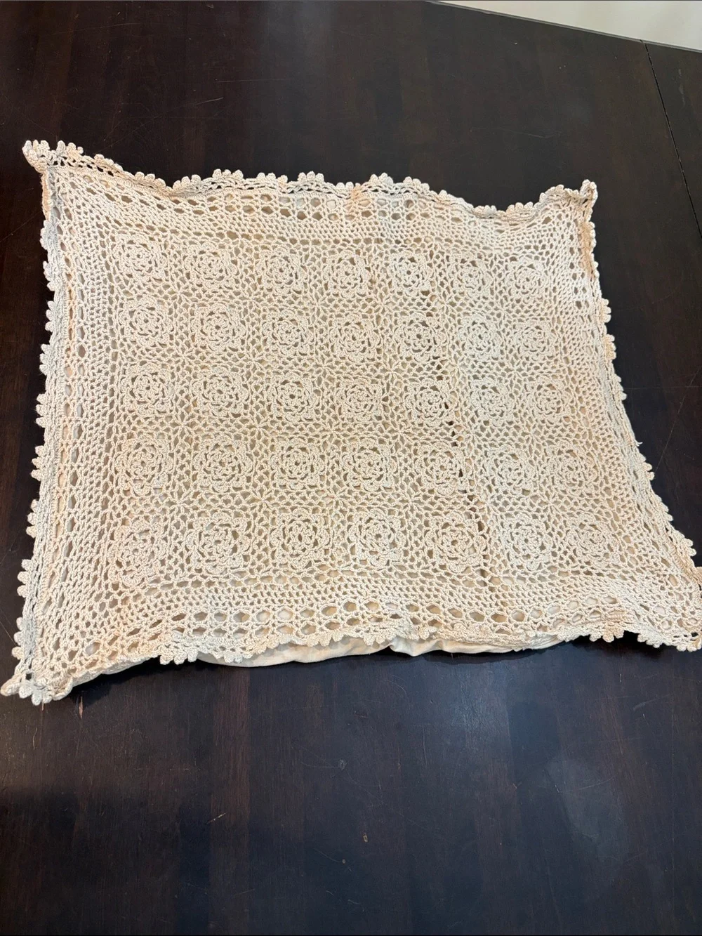 Crocheted Lace Pillow Cover in Cream